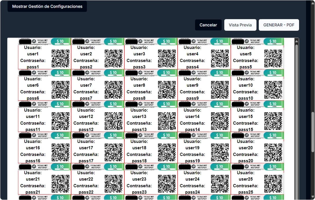 Impresión de fichas